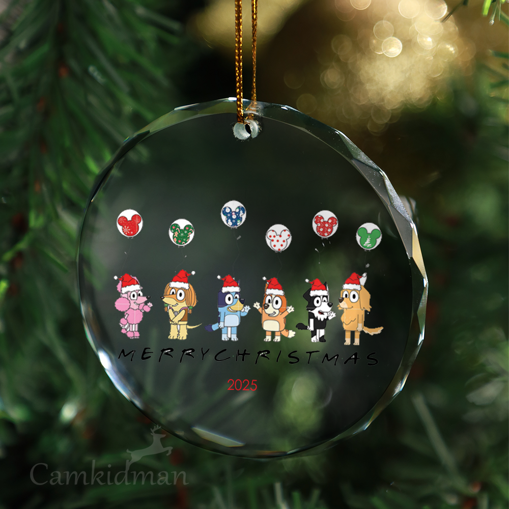 Bluey Merry Glass Christmas Ornament 2025 Personalized Name Characters gifts