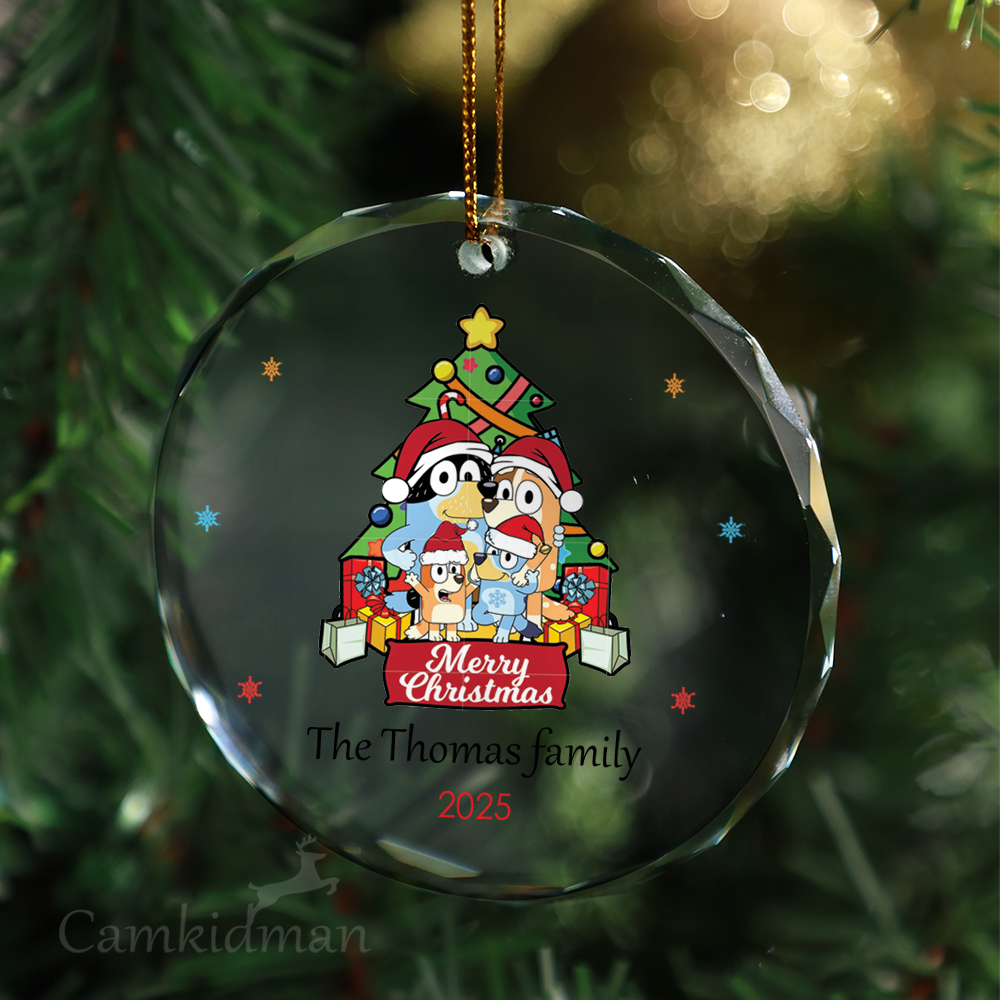Bluey Family Glass Christmas Ornament 2025 Personalized Name Tree gifts family