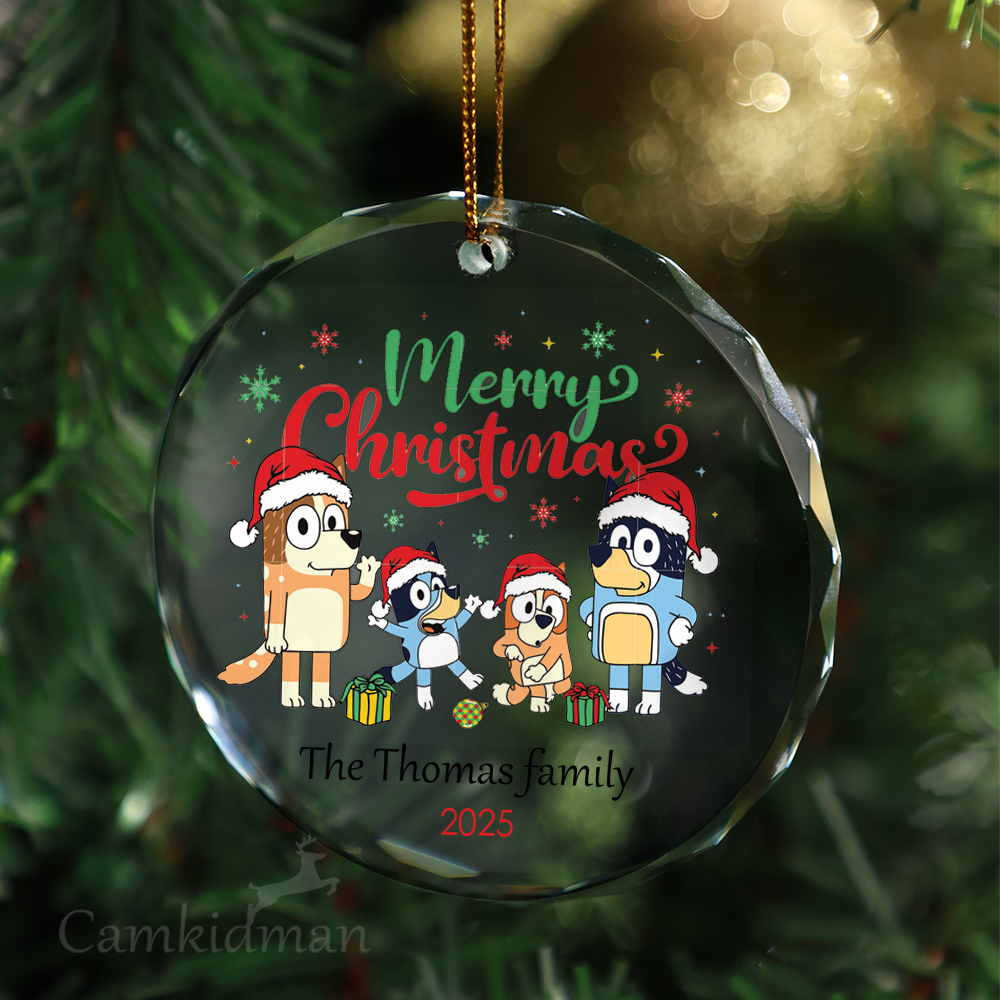 Bluey Merry Glass Christmas Ornament 2025 Personalized Name Group gifts kids