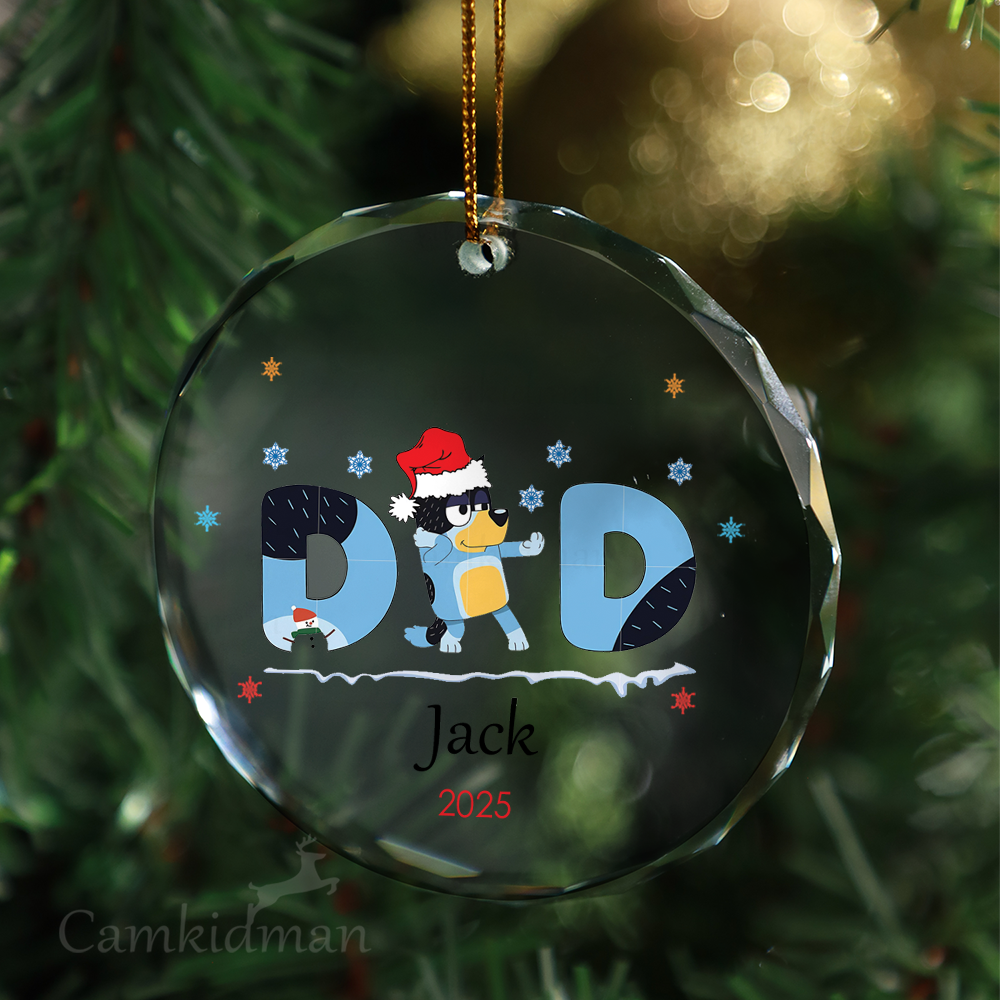 Bluey Dad Personalized Name 2025 Glass Ornament tree