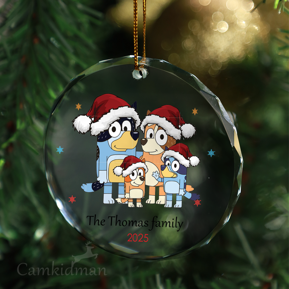 Bluey Family Portrait Personalized Name 2025 Glass Ornament gifts family