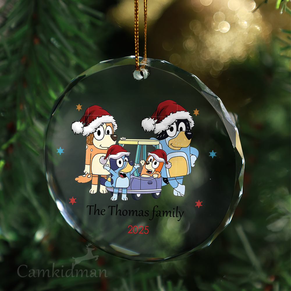 Bluey Family Sleigh Ride Personalized Name 2025 Glass Ornament gifts family