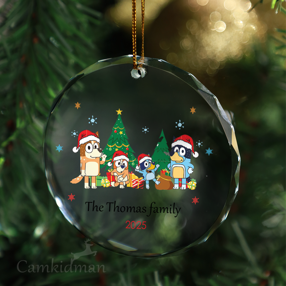 Bluey Family Personalized Name 2025 Christmas Glass Ornament gifts family