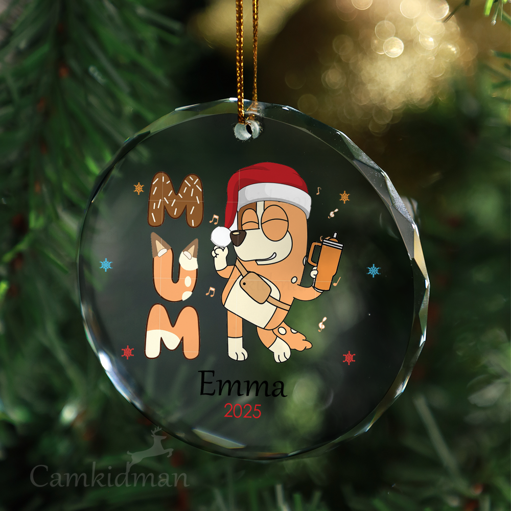 Bluey Mum Personalized Name 2025 Glass Ornament gifts