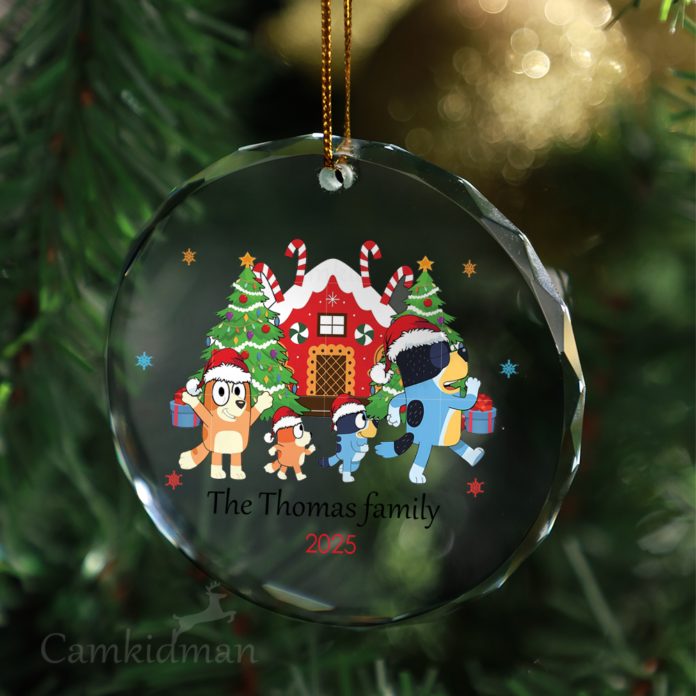 Bluey House Personalized Name 2025 Christmas Glass Ornament gifts kids