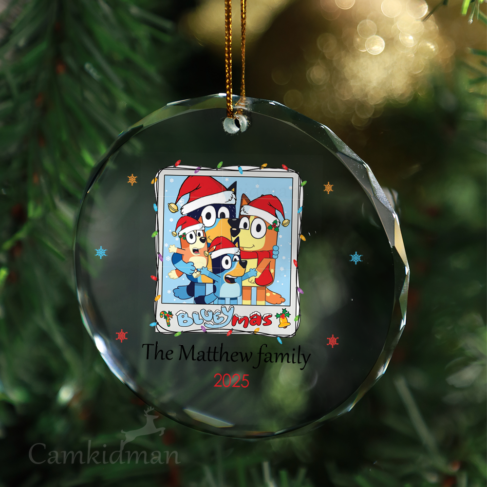 Bluey Family Window Scene Personalized Name 2025 Glass Ornament gifts family
