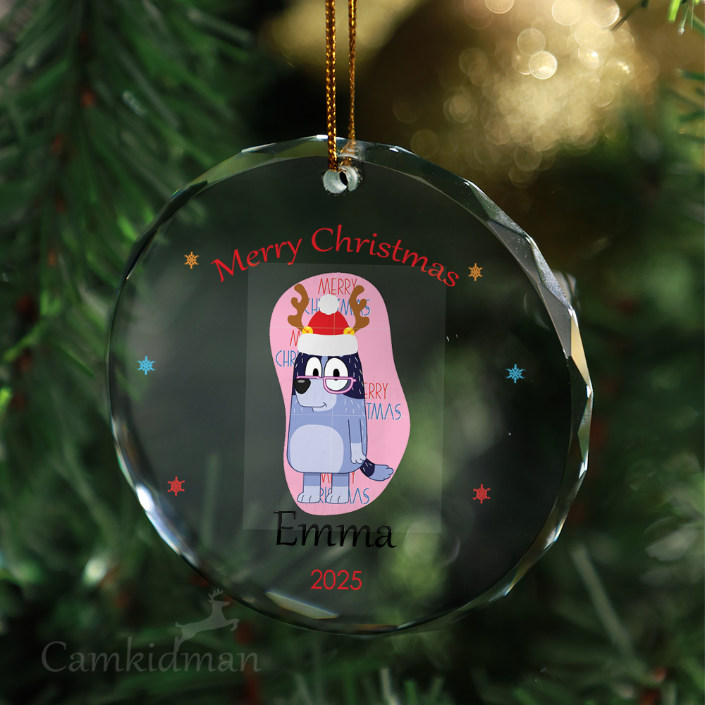 Bluey Couple Glass Christmas Ornament 2025 Personalized Name Tree