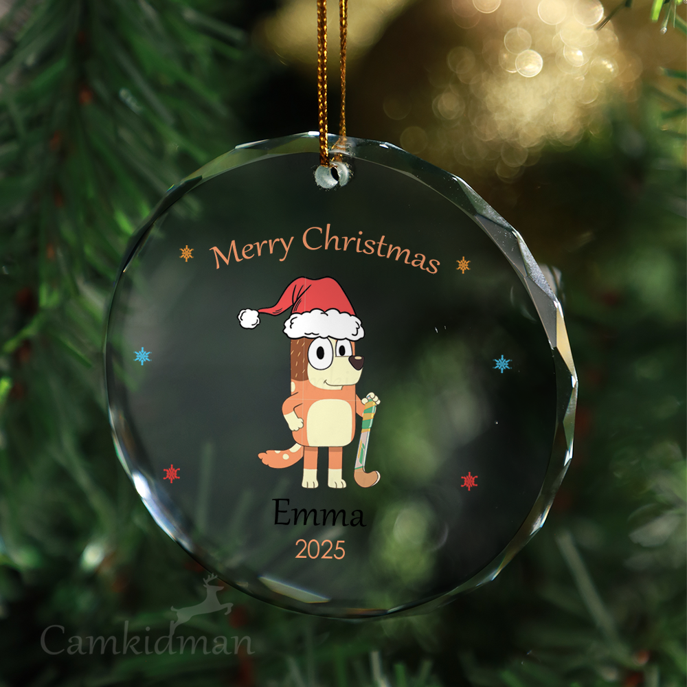 Bingo Bluey mom Glass Christmas Ornament 2025 Personalized Name tree