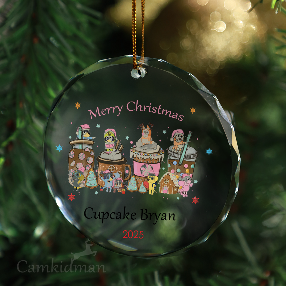 Bluey Cupcake Glass Christmas Ornament 2025 Personalized Name gifts family