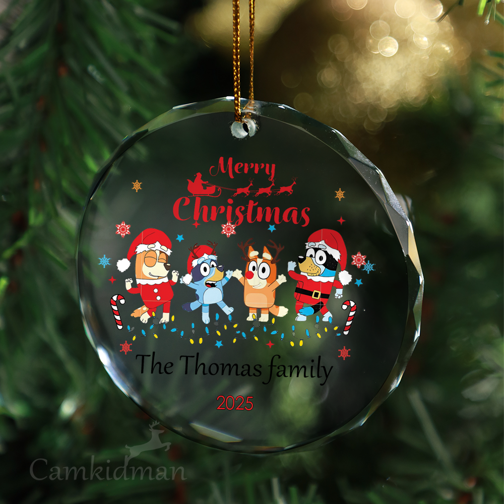Bluey Family Custom Personalized Name 2025 Glass Ornament gifts kids