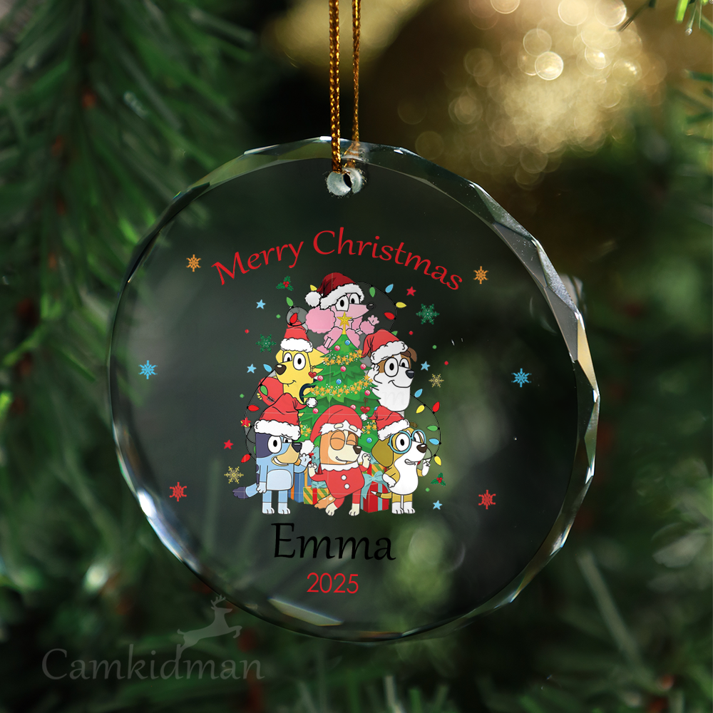 Bluey Friends Personalized Name 2025 Glass Ornament gifts kids