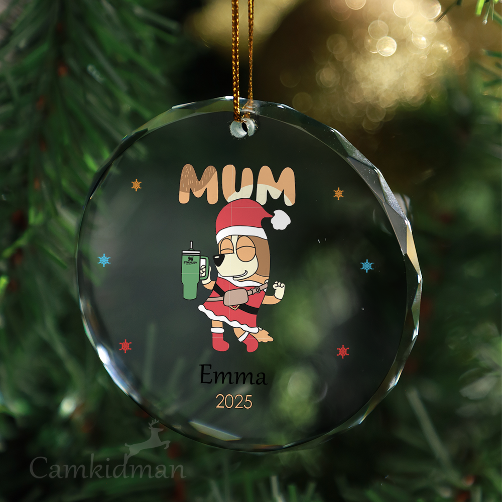 Bluey Mum Character Glass Christmas Ornament 2025 Personalized Name tree
