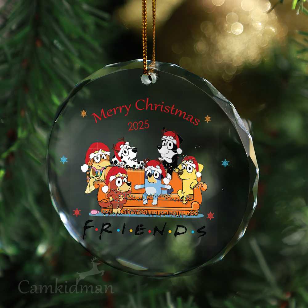 Bluey Friends TV Theme Personalized Name 2025 Glass Ornament gifts family