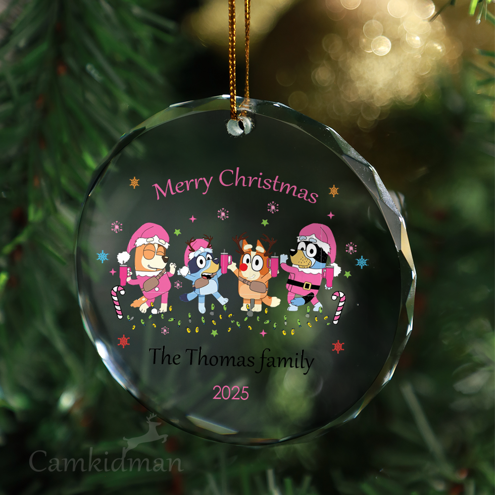 Bluey Family Custom Name Personalized Name 2025 Glass Ornament gifts family