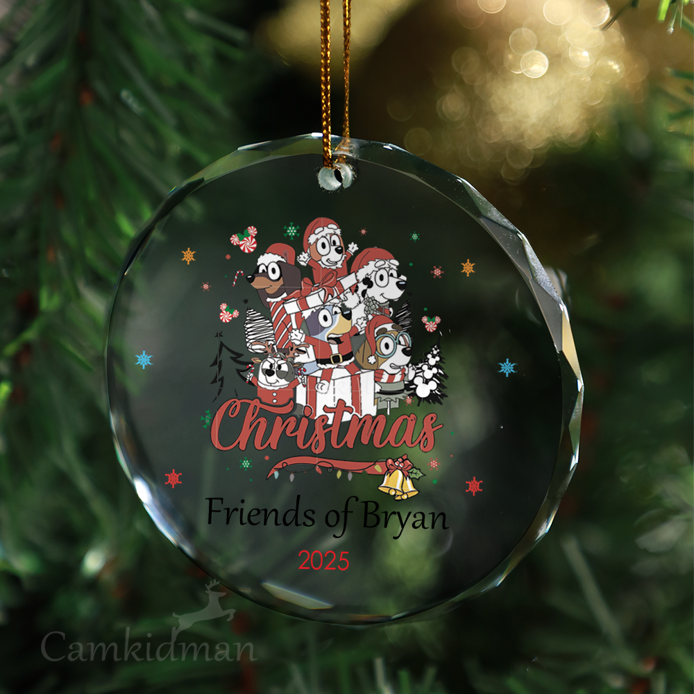 Bluey Friends Characters Glass Christmas Ornament 2025 Personalized Name gifts family
