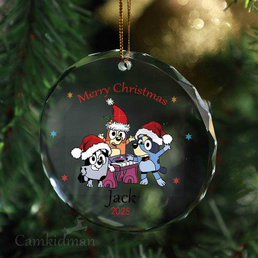 Bluey Family Gifts Personalized Name 2025 Glass Ornament tree