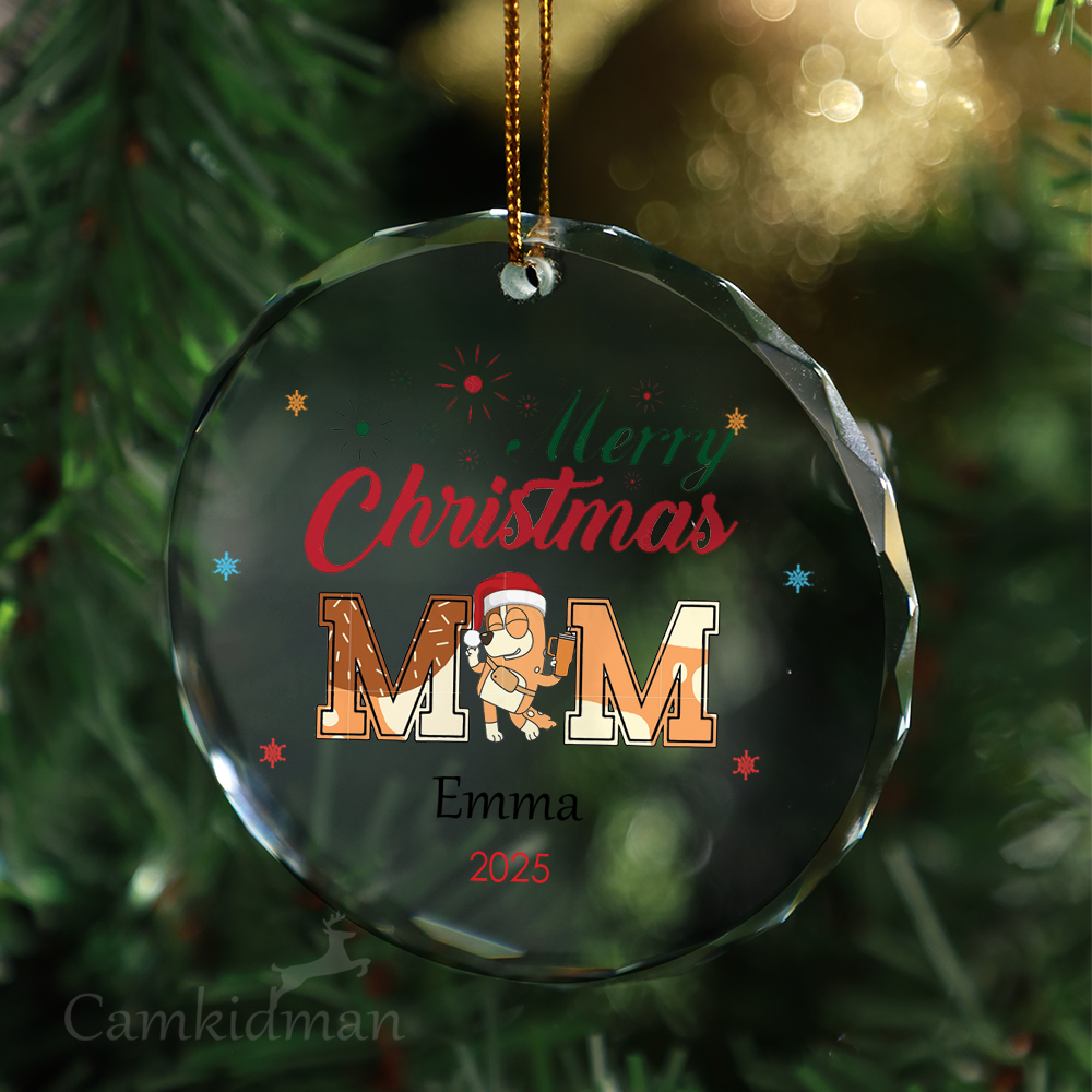 Bingo Bluey Mum Glass Christmas Ornament 2025 Personalized Name gifts