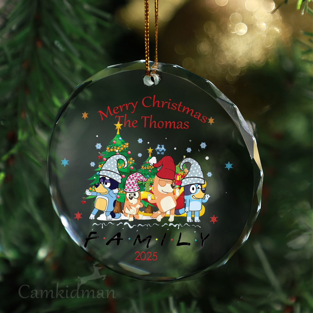 Bluey Family Characters Personalized Name 2025 Glass Ornament gifts