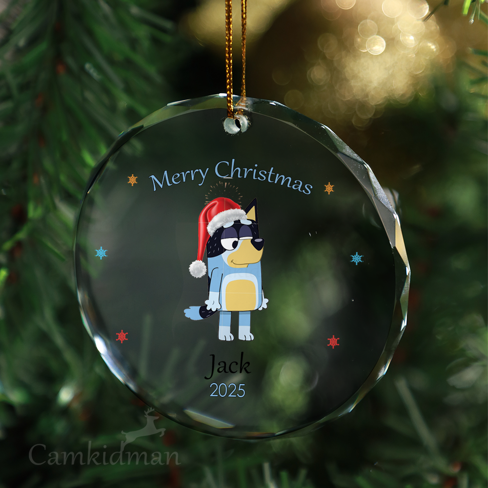 Bluey Character Glass Christmas Ornament 2025 Personalized Name gifts