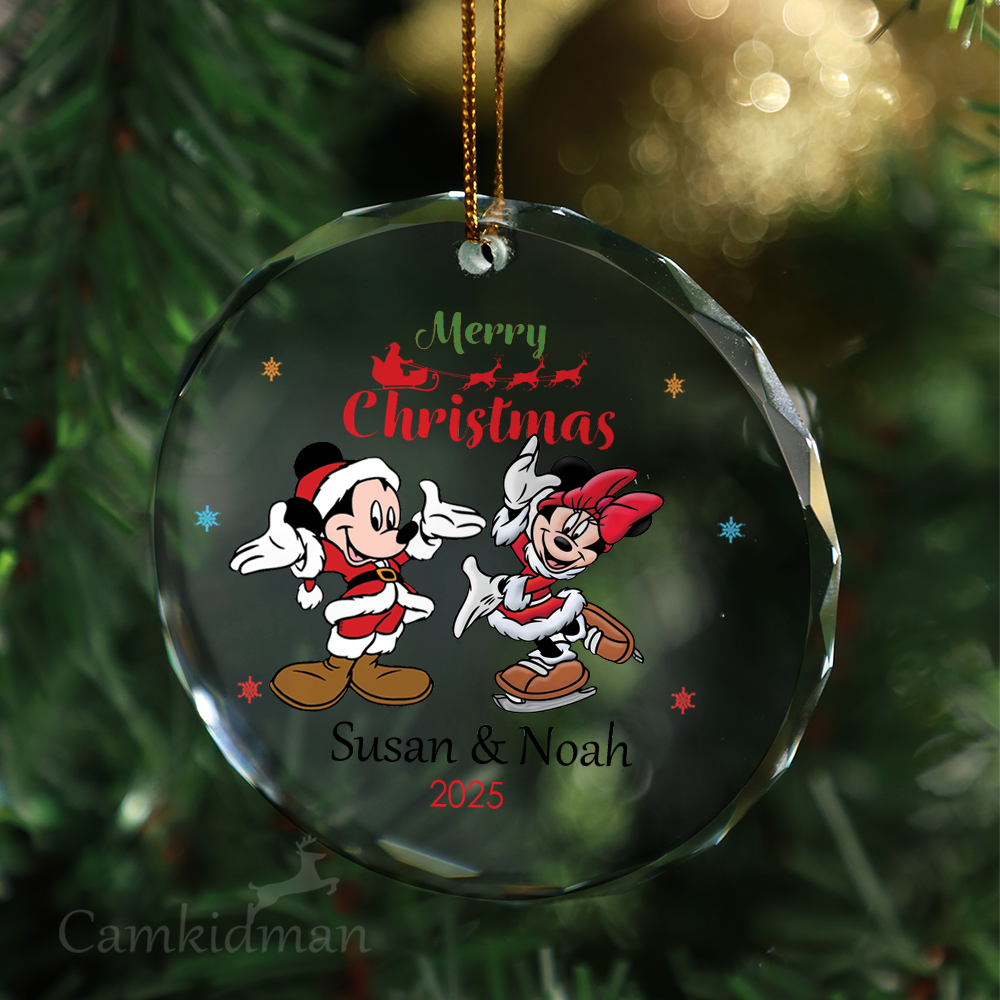 Mickey Minnie Couple Glass Christmas Ornament 2025 Personalized Name gifts family