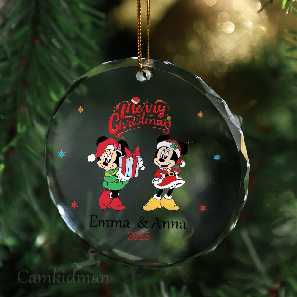 Mickey Minnie Couple Glass Christmas Ornament 2025 Personalized Name gifts