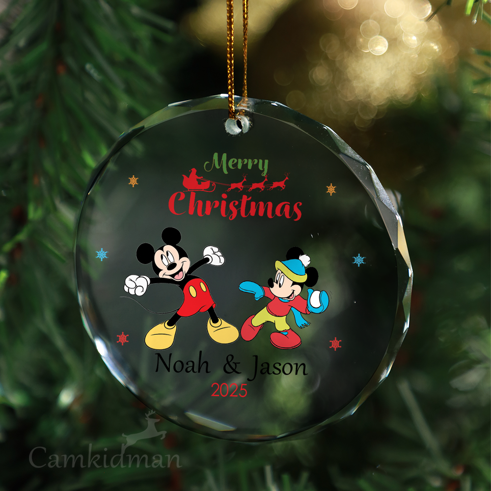 Mickey Minnie Couple Glass Christmas Ornament 2025 Personalized Name tree