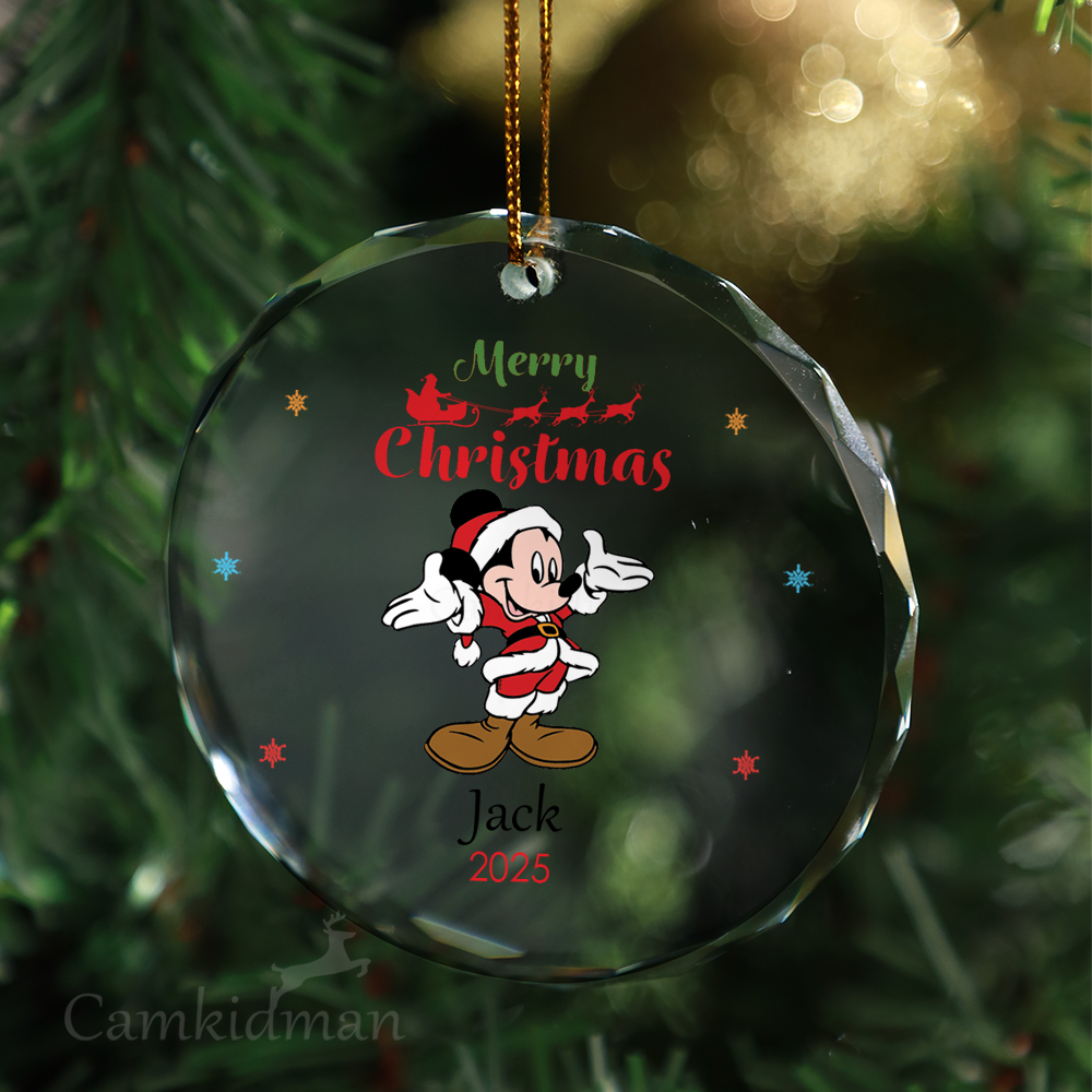 Mickey Mouse Pose Personalized Name 2025 Glass Ornament gifts
