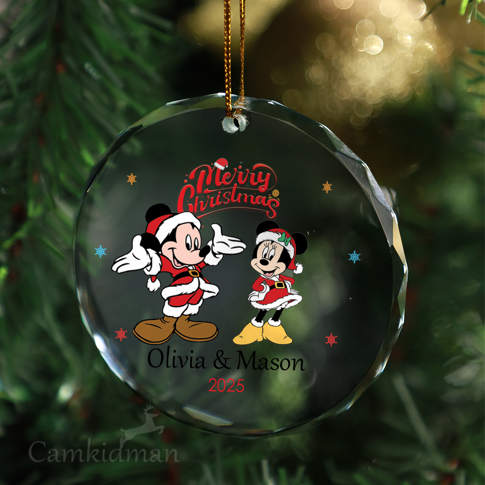 Mickey Minnie Dance Glass Christmas Ornament 2025 Personalized Name tree
