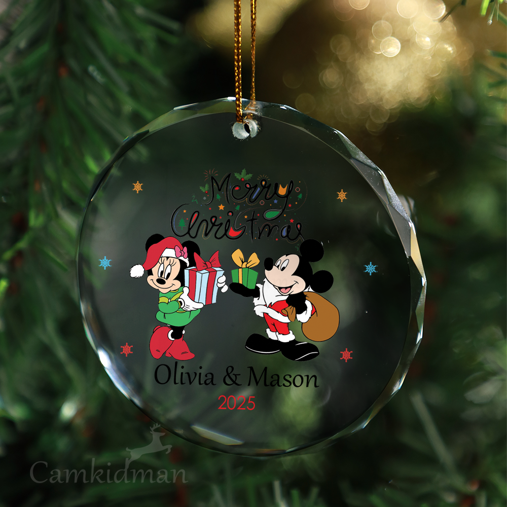 Mickey Minnie Couple Glass Christmas Ornament 2025 Personalized Name gifts