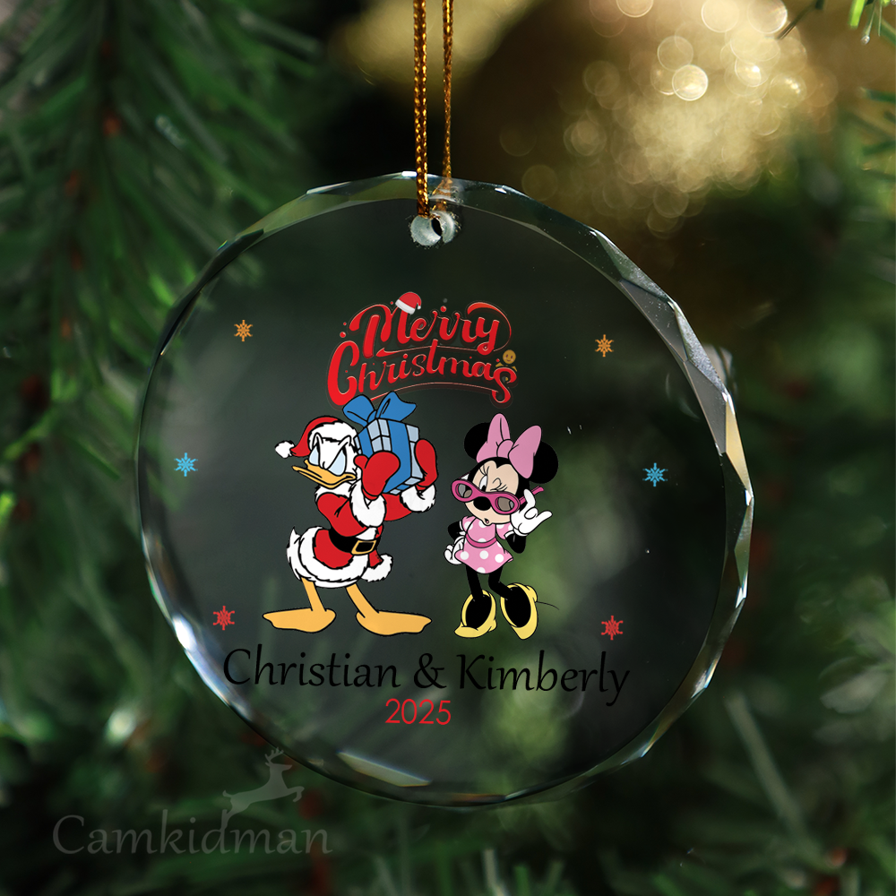 Mickey Minnie Couple Glass Christmas Ornament 2025 Personalized Name gifts family