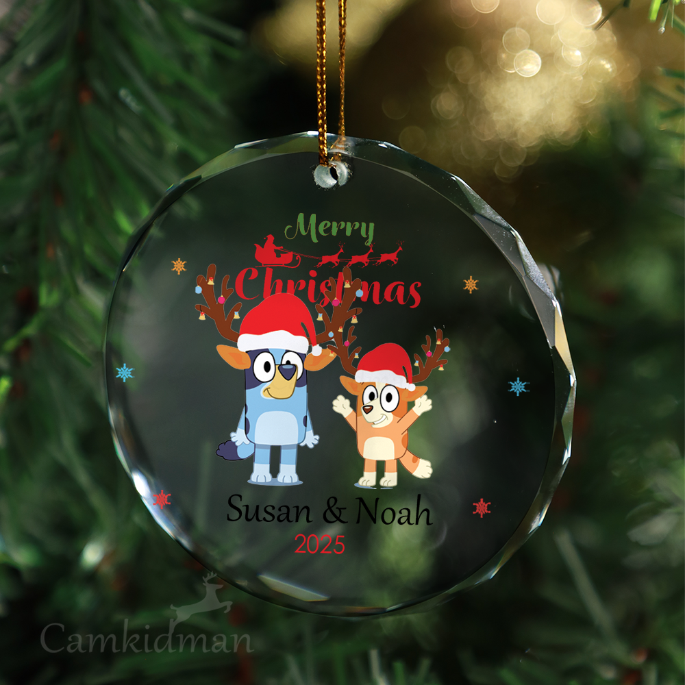 Bluey children's gifts Glass Christmas Ornament 2025 Personalized Name gifts family