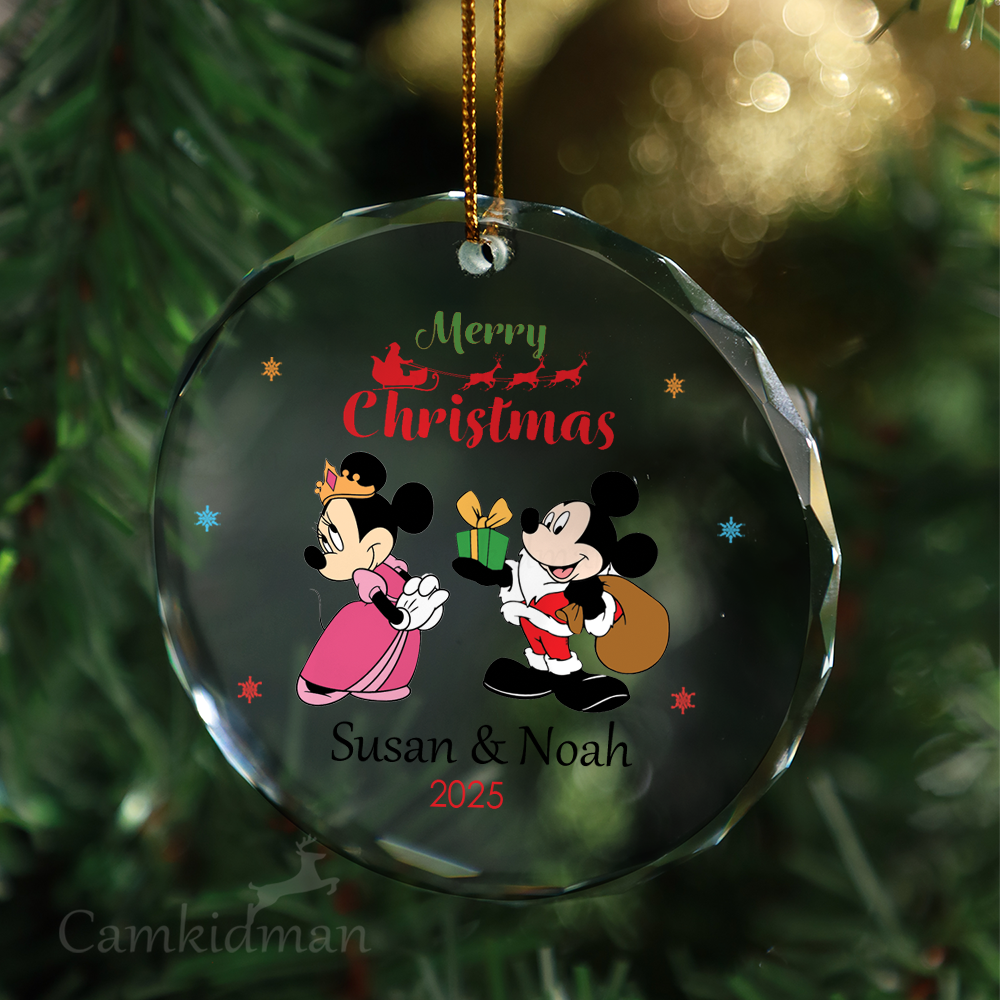 Mickey Minnie Couple Glass Christmas Ornament 2025 Personalized Name tree