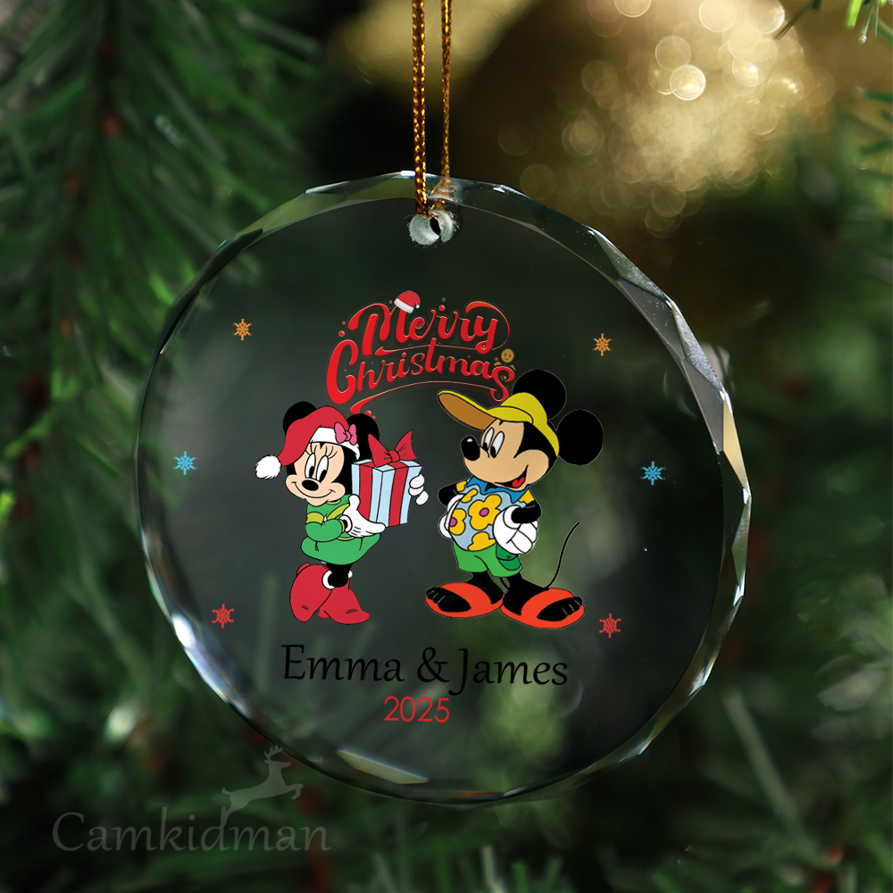 Mickey Minnie Couple Glass Christmas Ornament 2025 Personalized Name gifts family