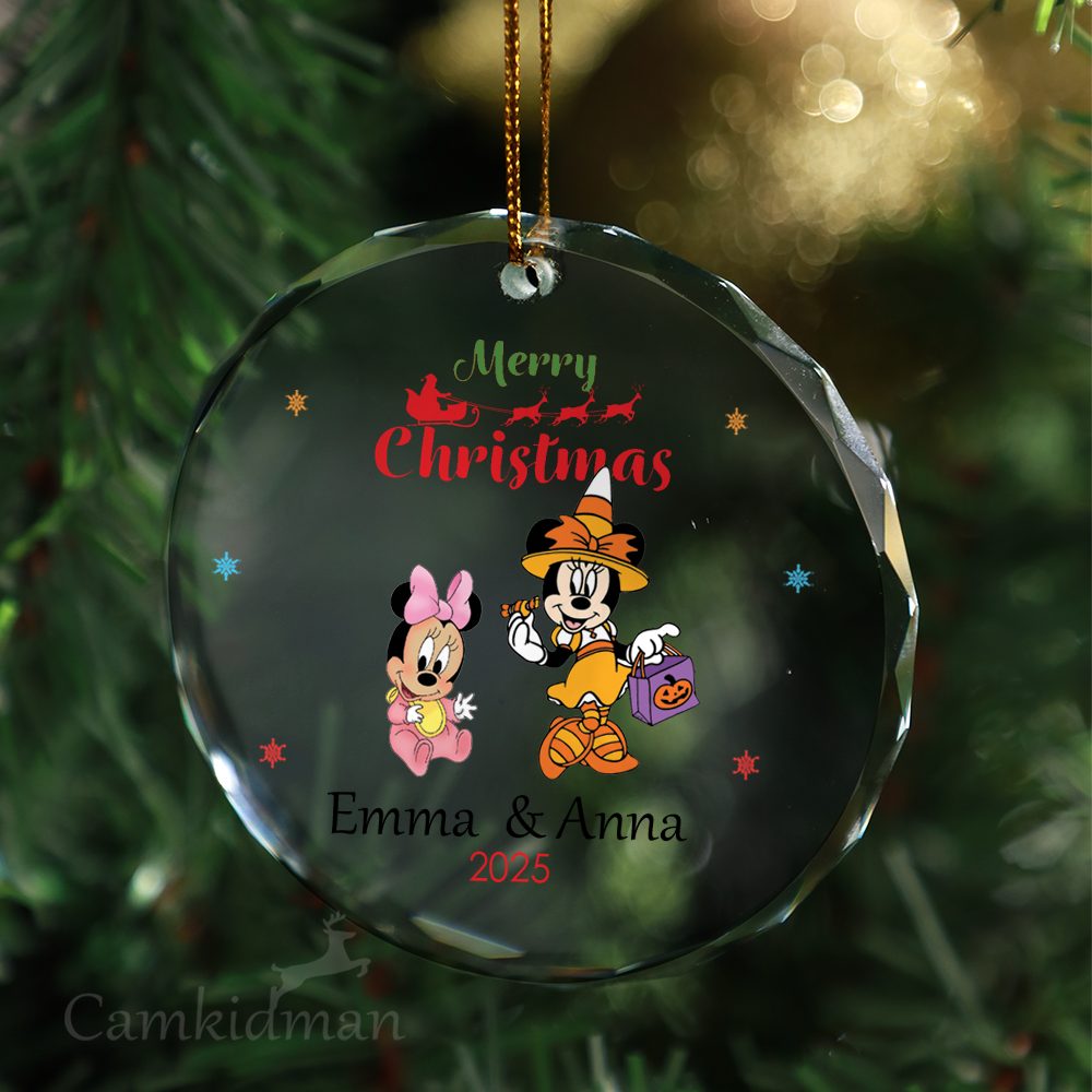 Mickey Minnie Couple Personalized Name 2025 Glass Ornament gifts kids