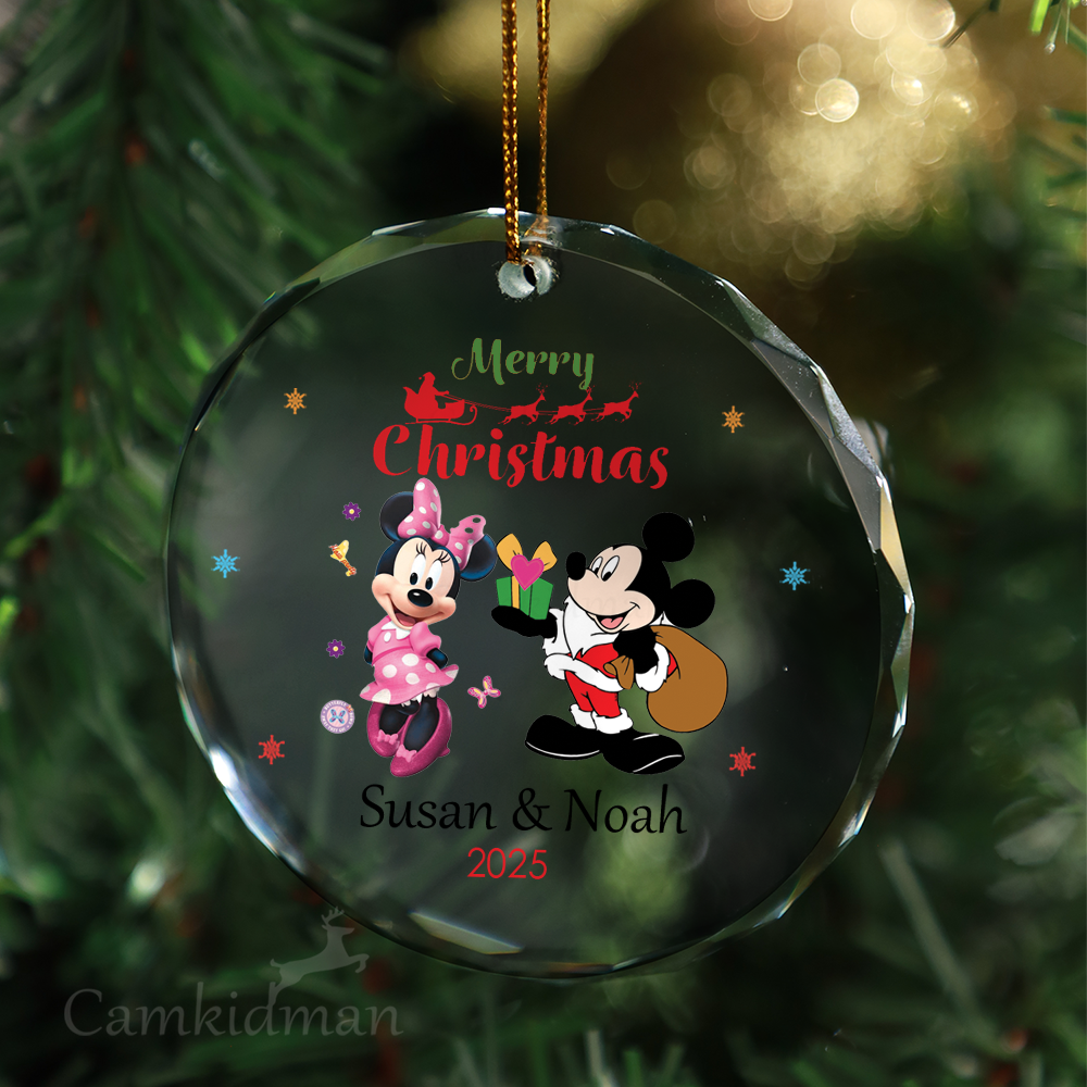 Mickey Minnie Couple Glass Christmas Ornament 2025 Personalized Name gifts