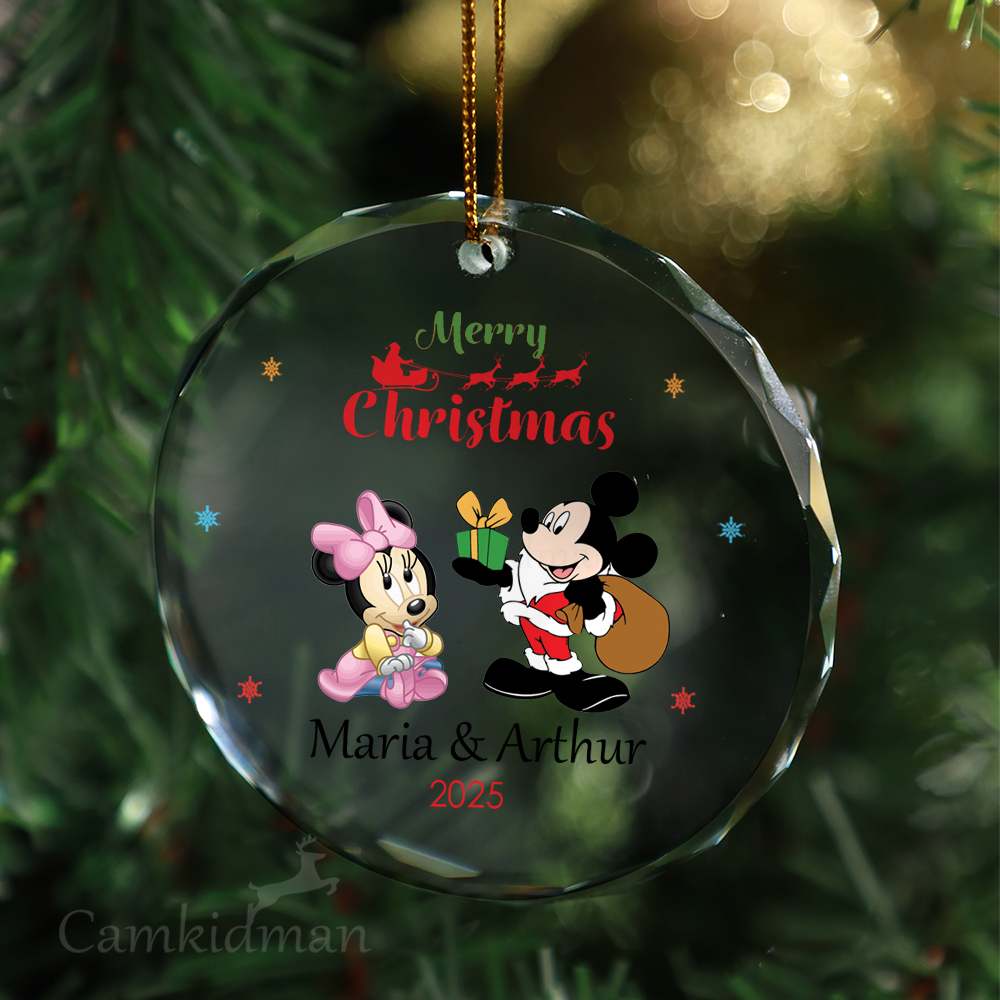 Mickey Minnie Couple Glass Christmas Ornament 2025 Personalized Name gifts kids