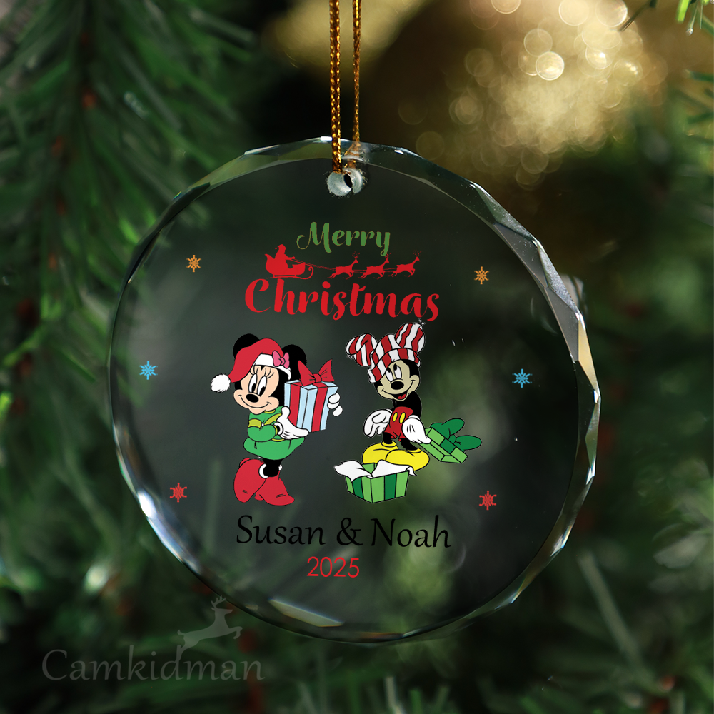 Mickey Minnie Couple Glass Christmas Ornament 2025 Personalized Name gifts