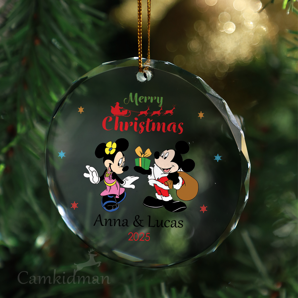 Mickey Minnie Couple Glass Christmas Ornament 2025 Personalized Name tree
