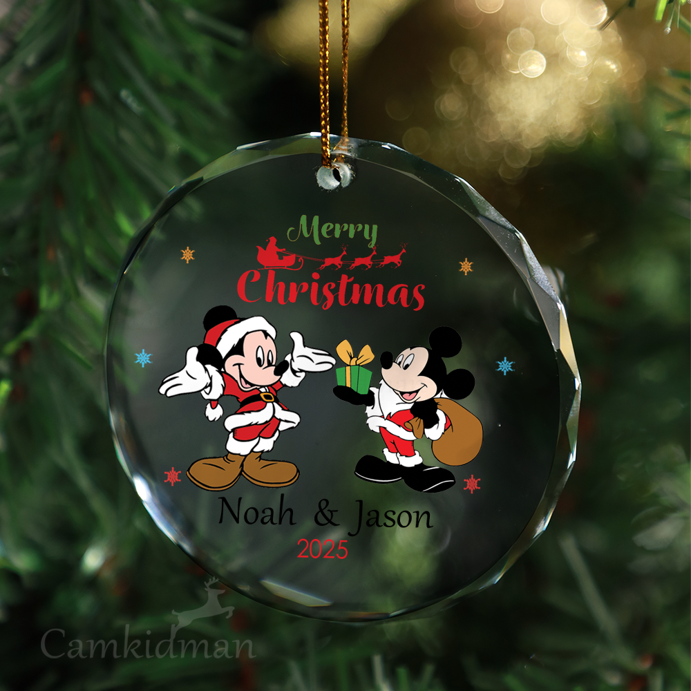Mickey Minnie Couple Glass Christmas Ornament 2025 Personalized Name gifts family