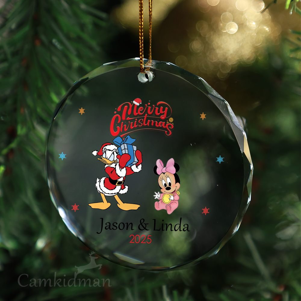 Mickey Minnie Couple Glass Christmas Ornament 2025 Personalized Name gifts kids