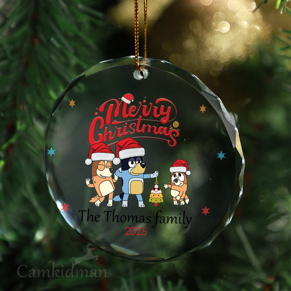 Bluey Family Celebration Glass Christmas Ornament 2025 Personalized Name gifts family