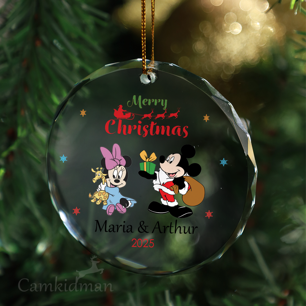 Mickey Minnie Couple Glass Christmas Ornament 2025 Personalized Name gifts family