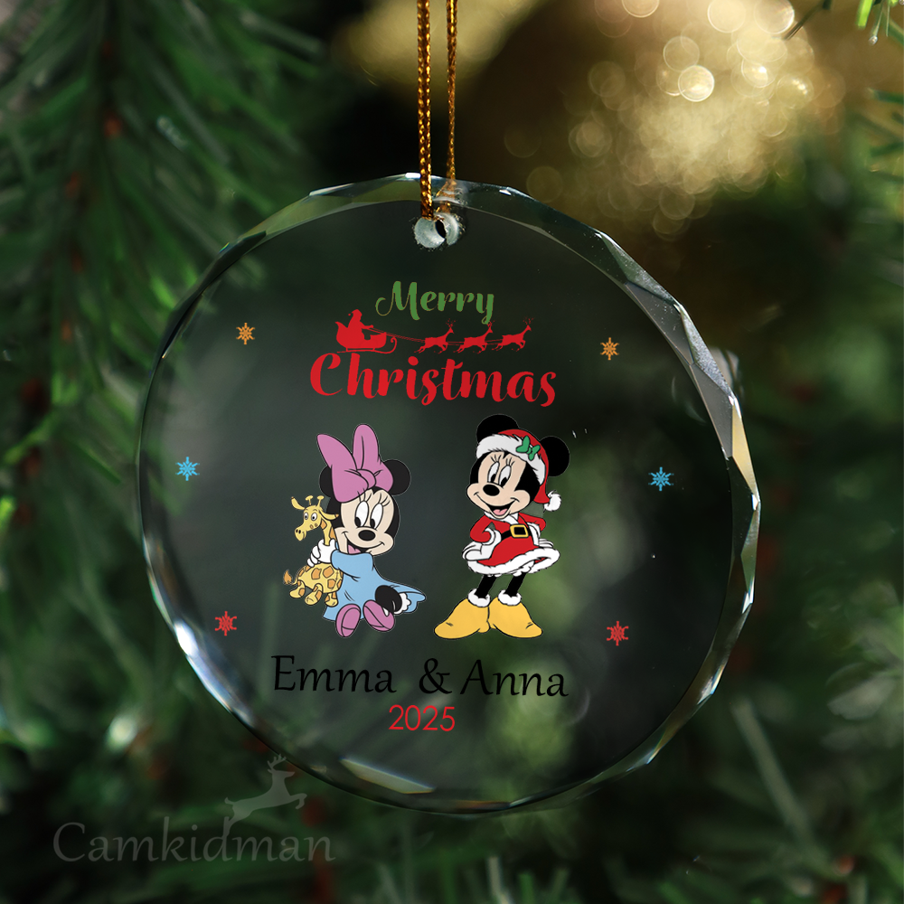 Mickey Minnie Couple Glass Christmas Ornament 2025 Personalized Name gifts family