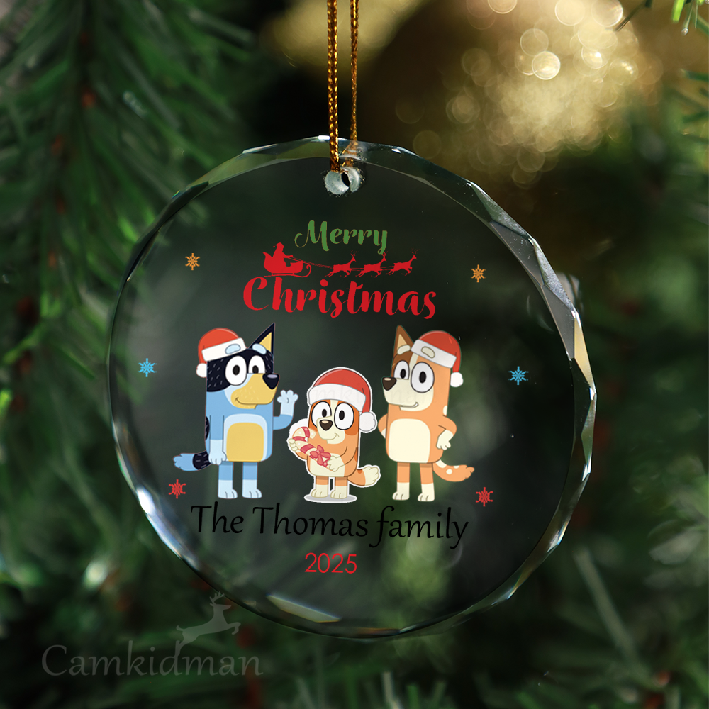 hristmas Bluey Family Christmas Glass Christmas Ornament