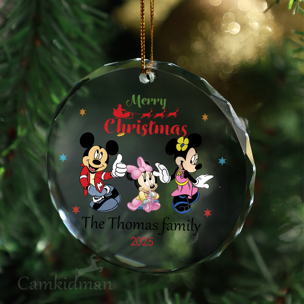 Mickey Minnie Couple Celebration Glass Christmas Ornament 2025 Personalized Name gifts