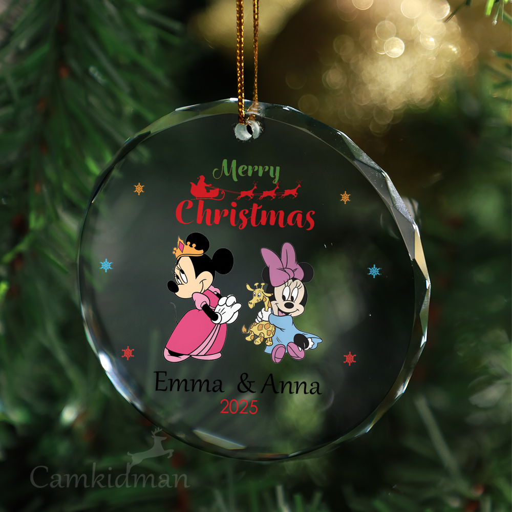 Mickey Minnie Couple Glass Christmas Ornament 2025 Personalized Name tree