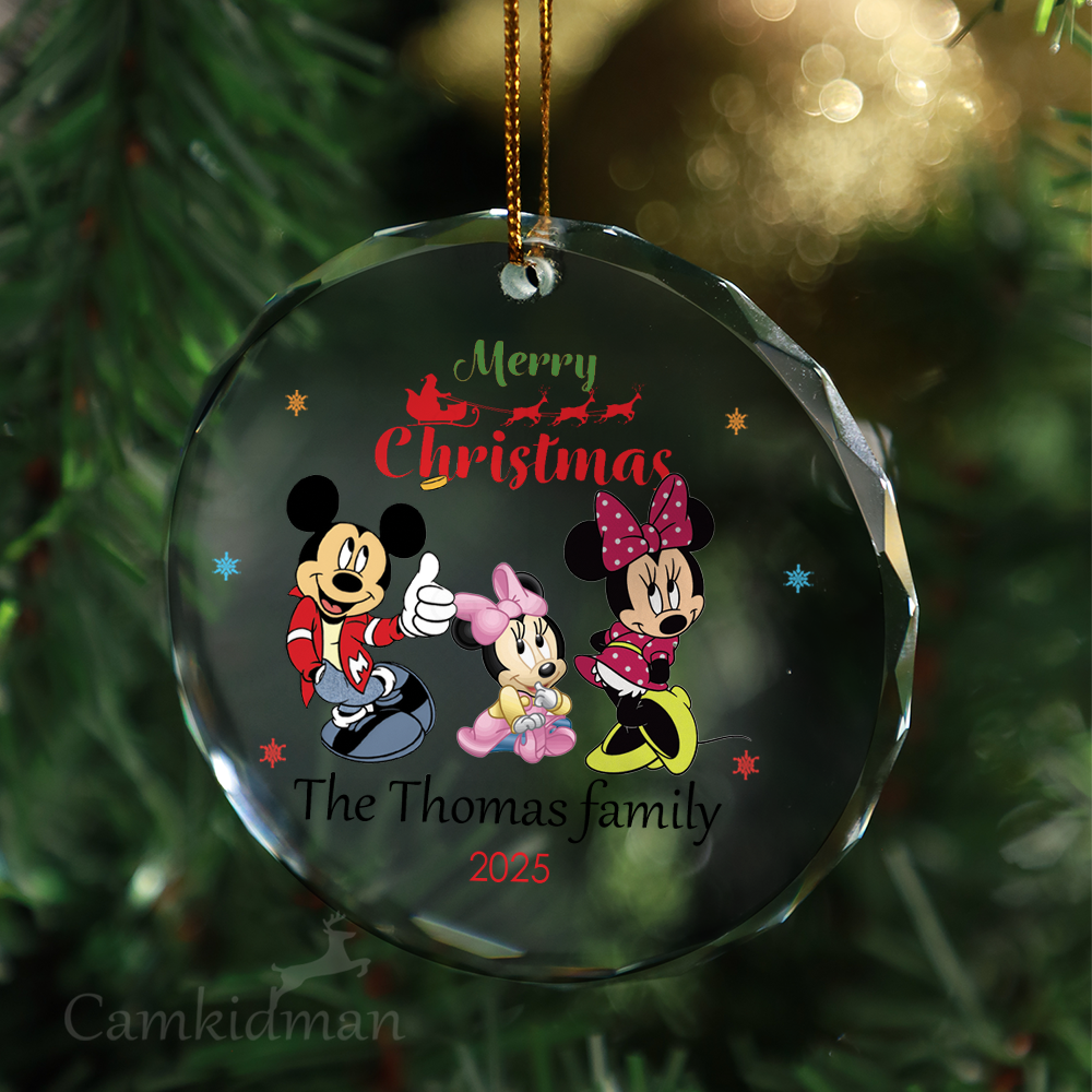 Mickey Minnie Couple Hug Glass Christmas Ornament 2025 Personalized Name gifts family