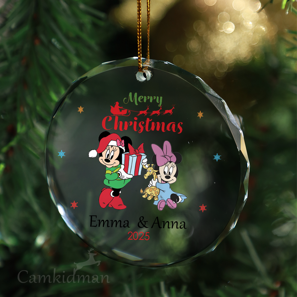 Mickey Minnie Couple Glass Christmas Ornament 2025 Personalized Name gifts