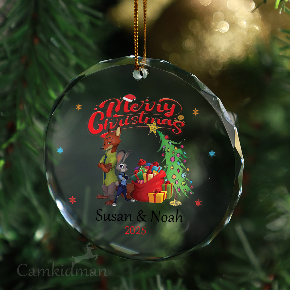 Couple Decorating Glass Christmas Ornament 2025 Personalized Name tree