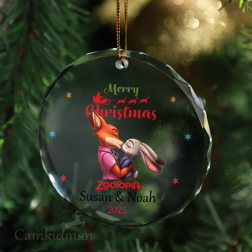  Zootopia Fox And Bunny Round Holiday Decor 2025 Glass Christmas Ornament
